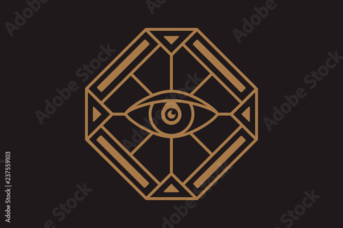 All seeing eye in the diamond. Freemasonry icon, the emblem of the new world order, vector illustration