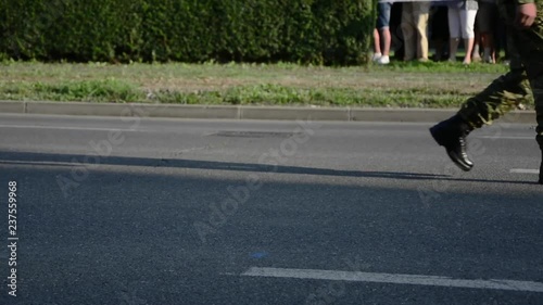 Soliders walking on the street