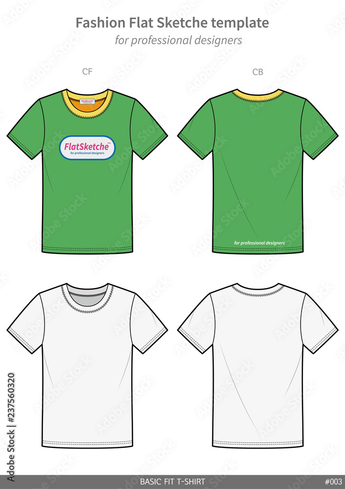Naklejka premium Basic Tee shirt fashion flat technical drawing template