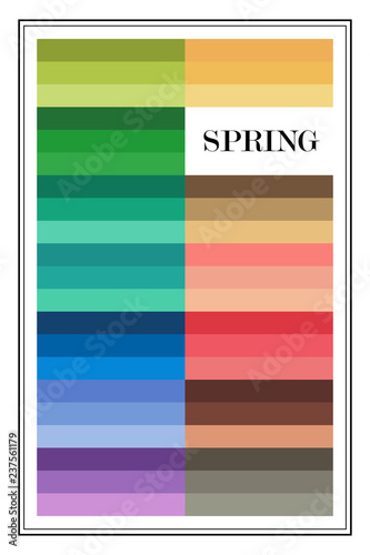 Stock vector color guide. Seasonal color analysis palette for spring type. Type of female appearance