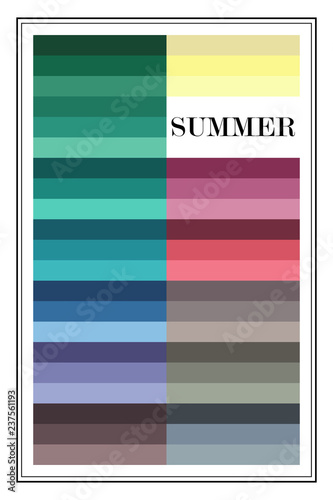 Stock vector color guide. Seasonal color analysis palette for summer  type. Type of female appearance