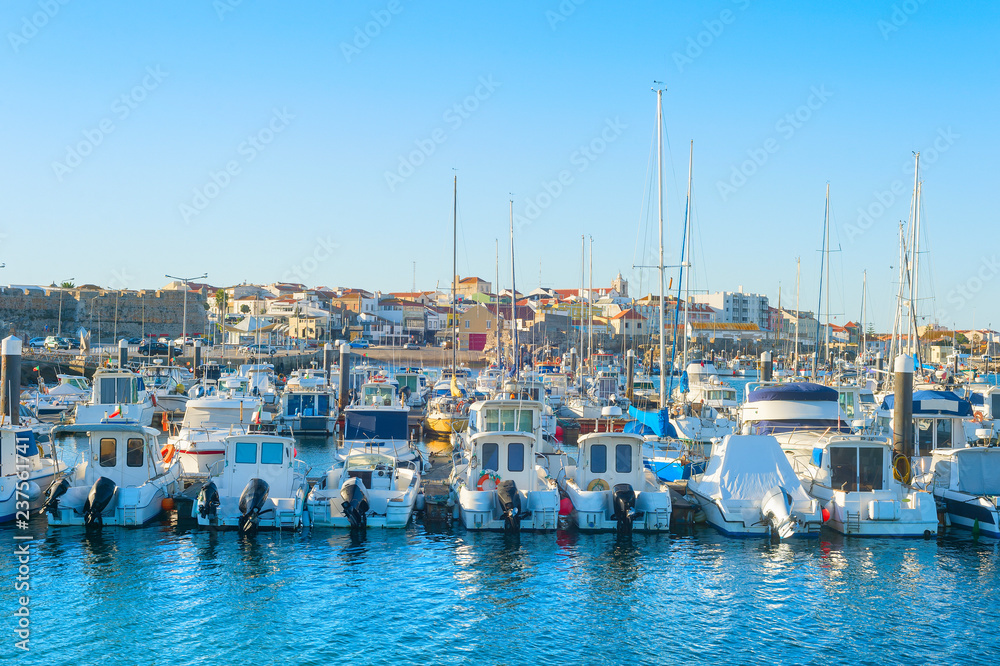 Yachts moored in Peniche marina