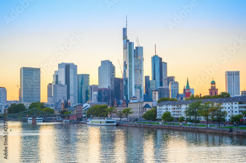 Evening skyline of Frankfurt city