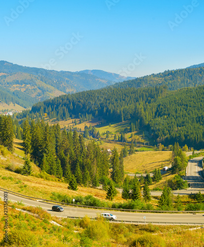 Cars on  mountains road  Romania