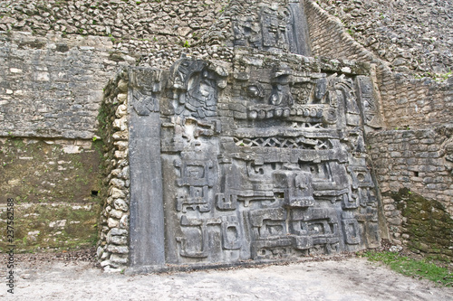 Stone relief at the ancient Maya archaeological site Caracol in Belize photo