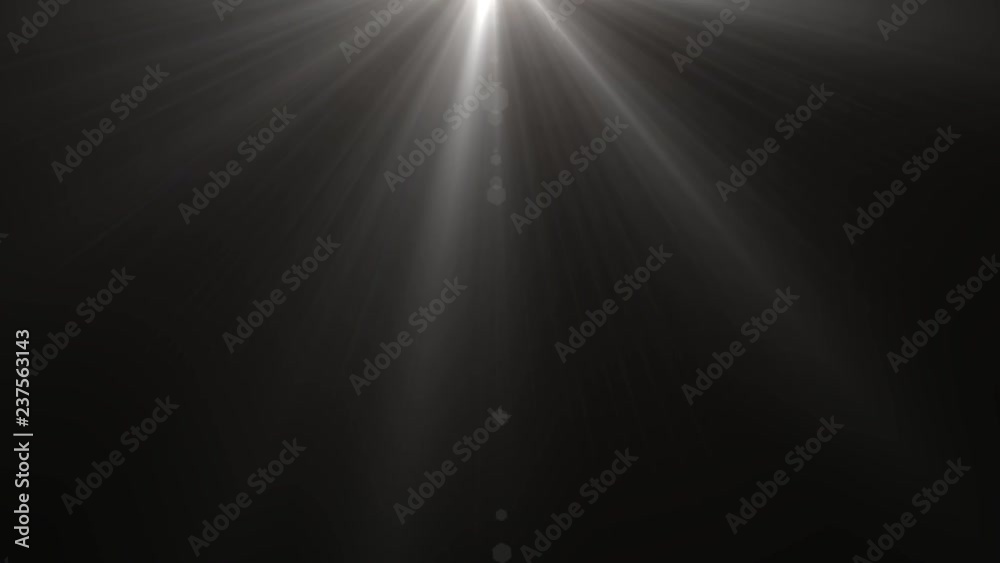 Isolated white light rays animation. Shine or sun effect on black screen. Glitter, shiny, bright, flare footage.