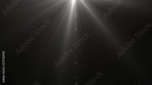 Isolated white light rays animation. Shine or sun effect on black screen. Glitter, shiny, bright, flare footage.