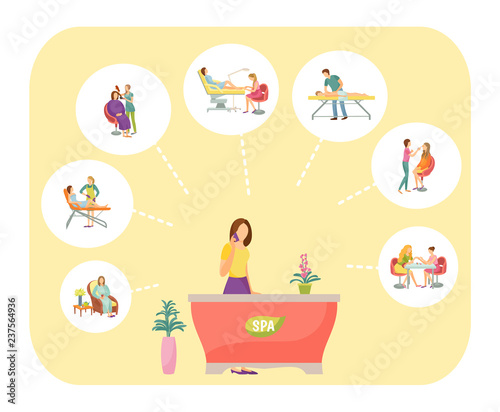 Beauty Spa Salon Reception and Services Set Vector