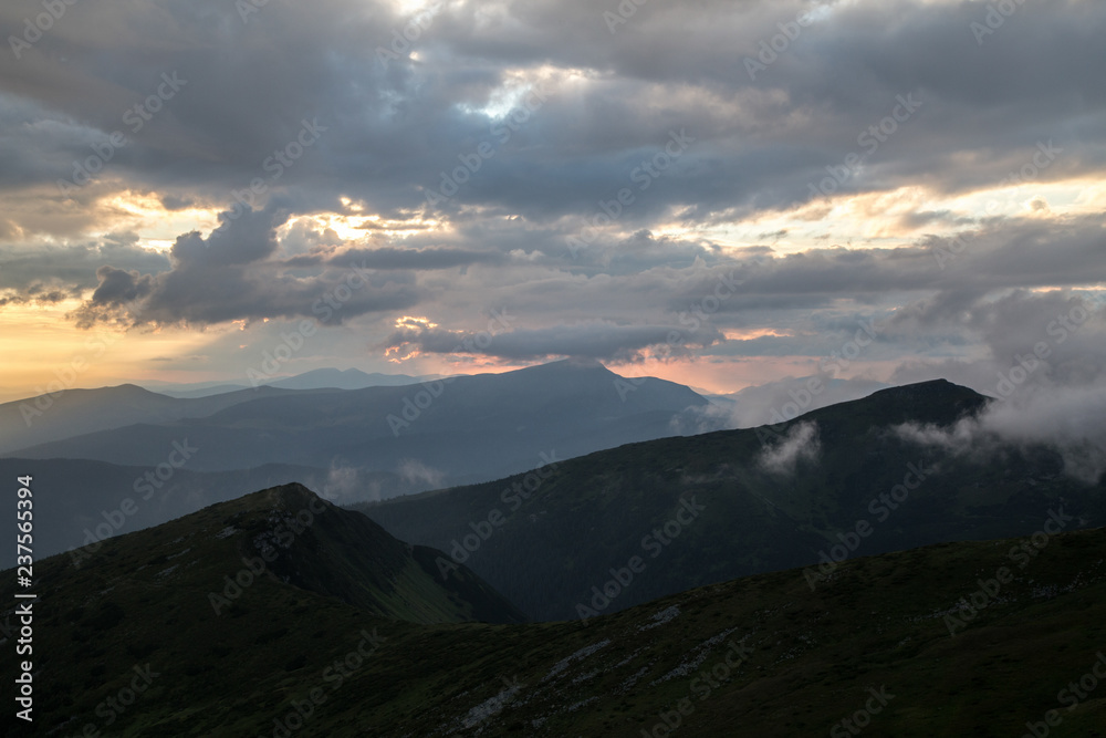 Misty weather after sunset in the Chornohora ridge Misty weather after sunset in the Chornohora ridge