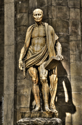 Statue Saint Bartolomeo. Duomo Milan Italy photo