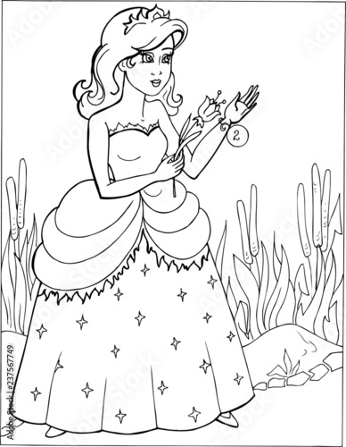 Fashion parade. Coloring the Beautiful Princess. Vector illustration. Coloring  book, lady, girl 2