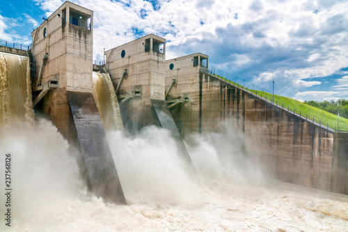Quadro su tela Draining water from the hydroelectric dam.