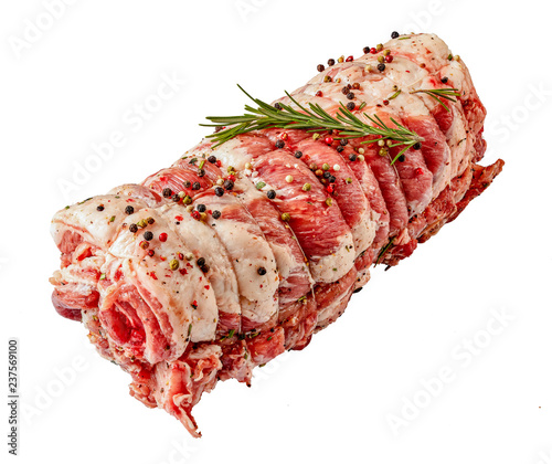 raw italian Porchetta, rolled pork belly
