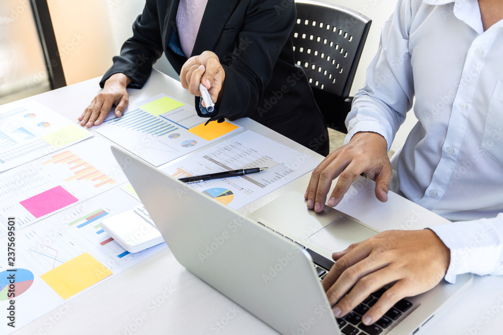 Professional Business partner discussing ideas plan and presentation project at meeting working and analysis at workspace office, financial and investment concept Professional Business partner discussing ideas plan and presentation project at meeting working and analysis at workspace office, financial and investment concept