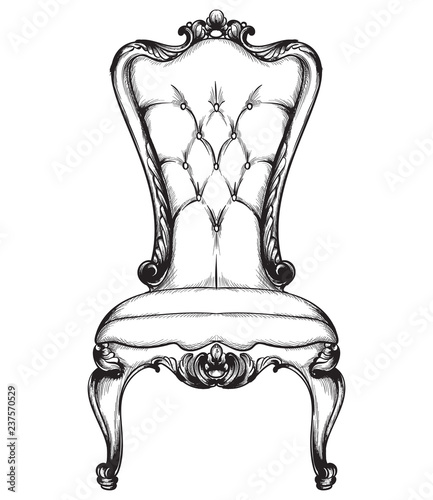 Baroque luxury chair. Royal style decotations. Victorian ornaments engraved. ...