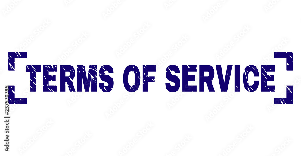 TERMS OF SERVICE text seal watermark with grunge texture. Text caption is placed inside corners. Blue vector rubber print of TERMS OF SERVICE with unclean texture. TERMS OF SERVICE text seal watermark with grunge texture. Text caption is placed inside corners. Blue vector rubber print of TERMS OF SERVICE with unclean texture.