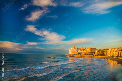 Spanish Beach Resort in Barcelona, Spain. Sitges area is known as a beach resort town.