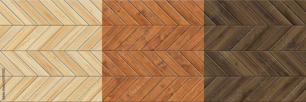 Set of high resolution seamless textures of wooden parquet. Chevron patterns - obrazy, fototapety, plakaty 