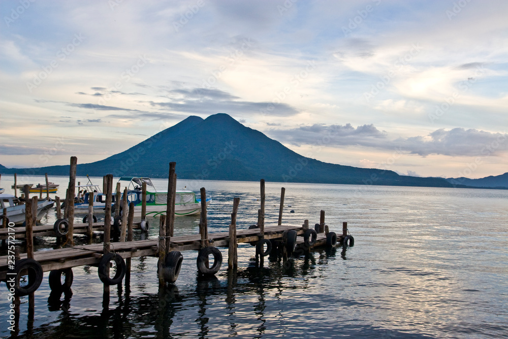 Volcanoes overlooking Lake Atitlan in Guatemala