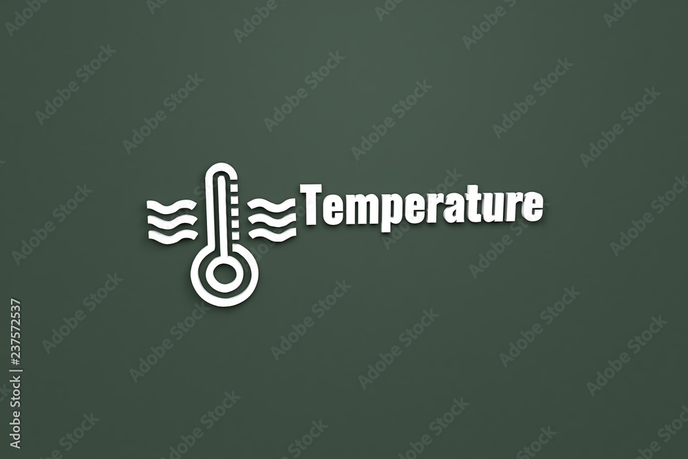 Illustration of Temperature with white text on green background Illustration of Temperature with white text on green background