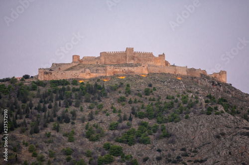Castle of Argos or Larissa castle in Argos at Peloponnese   Greece. Argos - Views of the fortress  Greece. The castle lies on the prominent hill called  Larissa   overlooking the town of Argos.