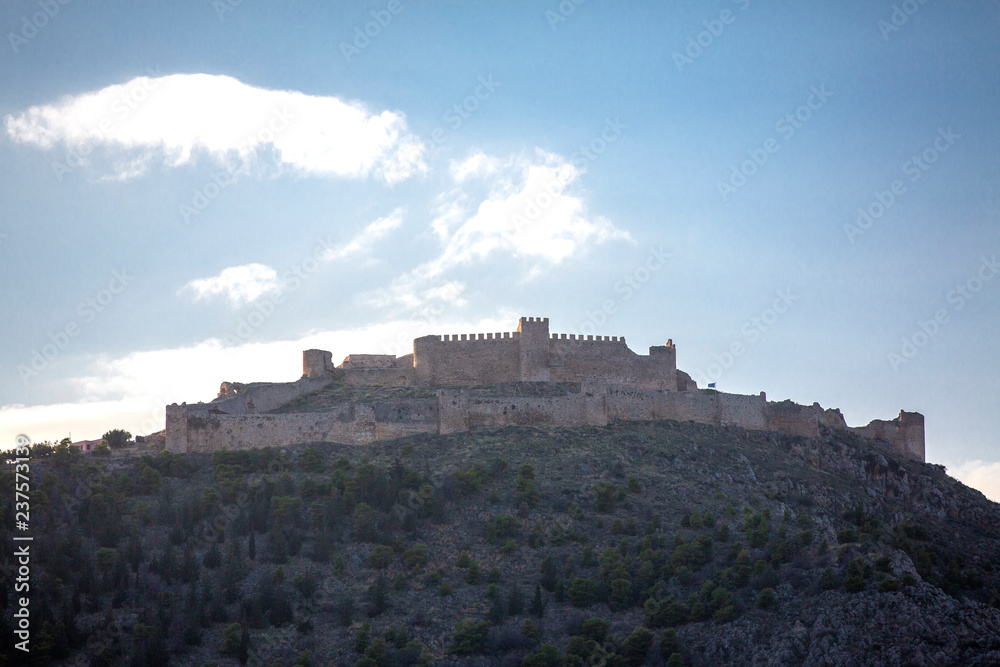 Castle of Argos or Larissa castle in Argos at Peloponnese , Greece. Argos - Views of the fortress, Greece. The castle lies on the prominent hill called 