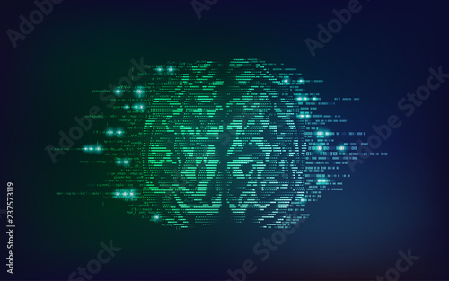 binary brain with sci-fi theme, concept of technology advancement