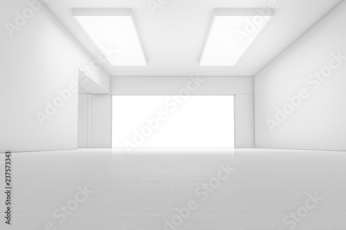 Wallpaper Mural Empty abstract white room with the gate and glowing light. Interior concept background. 3d illustration Torontodigital.ca