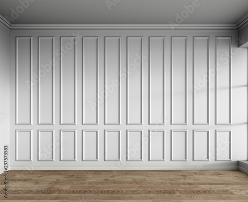 3d render of white interior with classic panels