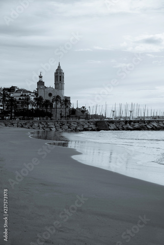Spanish Beach Resort in Barcelona, Spain. Sitges area is known as a beach resort town.