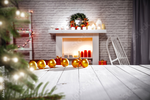 Table background with free space and fireplace decoration  © magdal3na