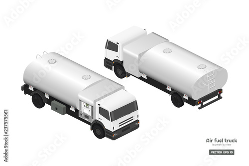 Air fuel truck in isometric style. Maintenance of aircraft. Airfield transport. Tanker for airplane. Industrial 3d realistic drawing