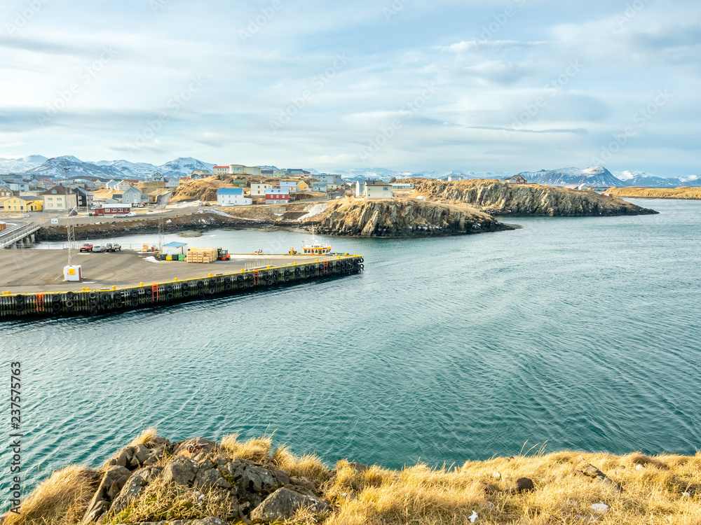 Seascape view at Stykkisholmur lighthouse hill, Iceland