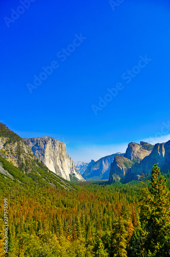 The viewpoint called Tunnel View in Yosemite National Park in autumn.
