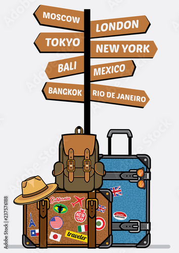 travel luggages with sign