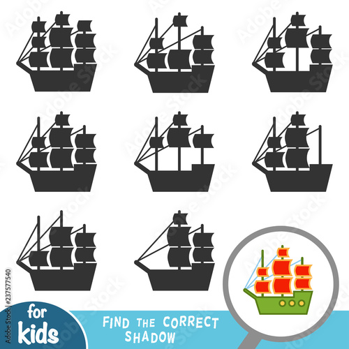 Find the correct shadow, game for children, Sailing ship