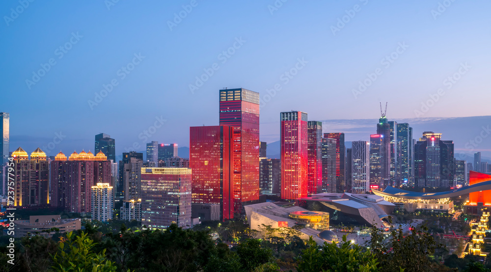 Naklejka premium Shenzhen City Skyline and Architectural Landscape Nightscape..