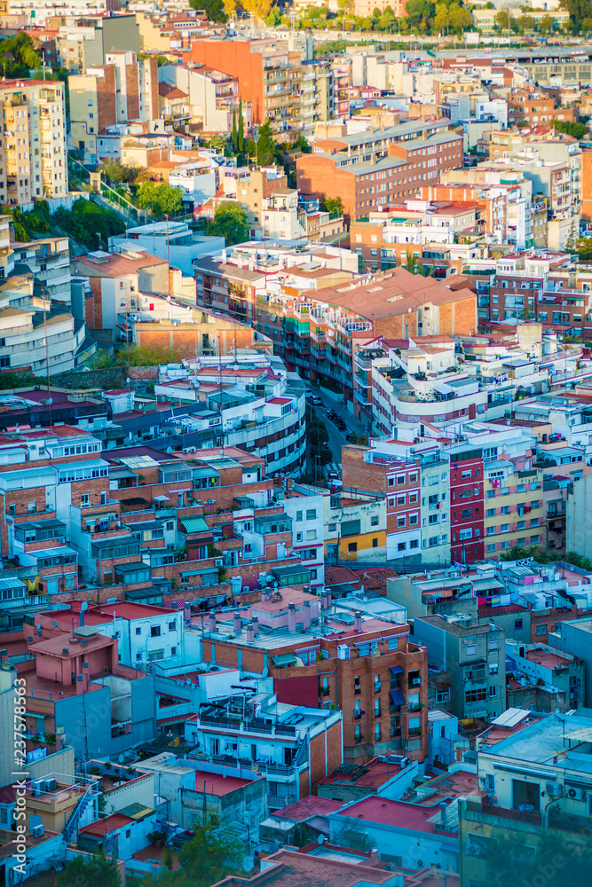 Naklejka premium City view of Barcelona, Spain. Barcelona is a city located in the east coast of Spain.