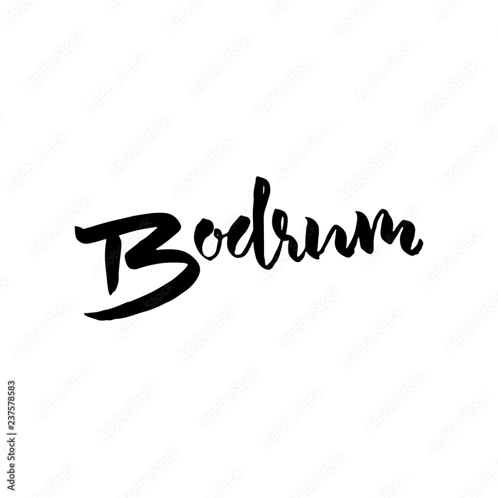 Bodrum, Turkey. Typography dry brush lettering design. Hand drawn calligraphy poster. Vector illustration. Bodrum, Turkey. Typography dry brush lettering design. Hand drawn calligraphy poster. Vector illustration.