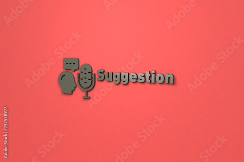 Text Suggestion with grey 3D illustration and red background