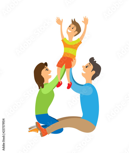 Happy Family with Child Posing for Photo Isolated