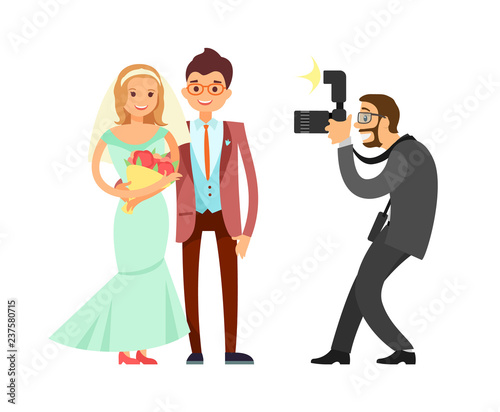 Happy Married Couple and Wedding Photographer