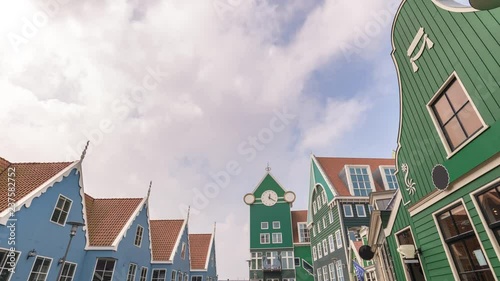 Zaandam Netherlands time lapse 4K, city skyline timelapse at clock tower and colorful building photo