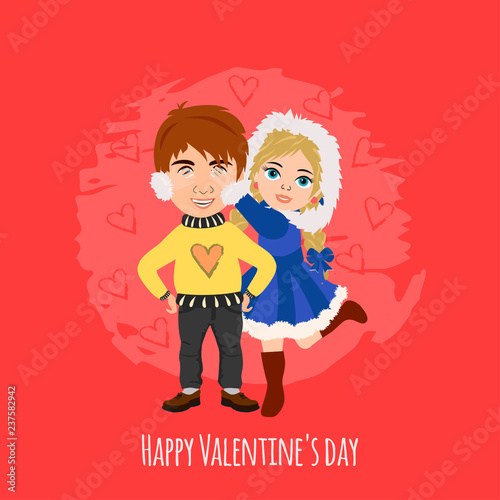Valentine's Day. Cute boy and girl. Love cards. Vector illustration. © Kostiantyn
