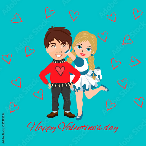 Valentine's Day. Cute boy and girl. Love cards. Vector illustration.
