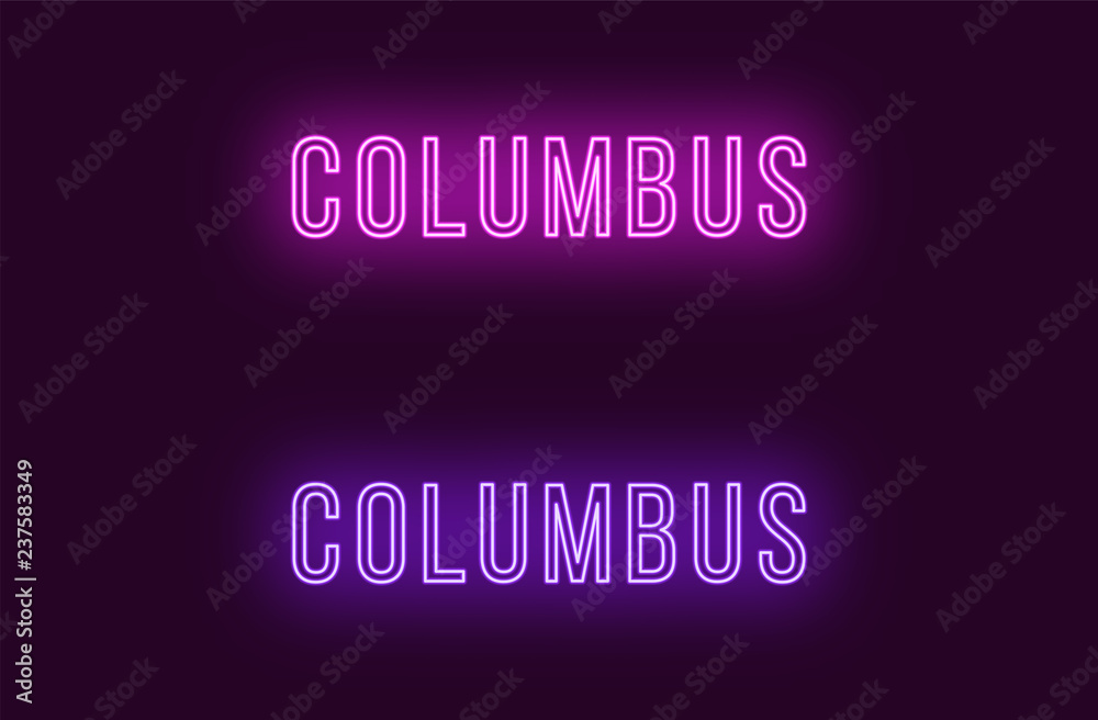 Neon name of Columbus city in USA. Vector text Neon name of Columbus city in USA. Vector text