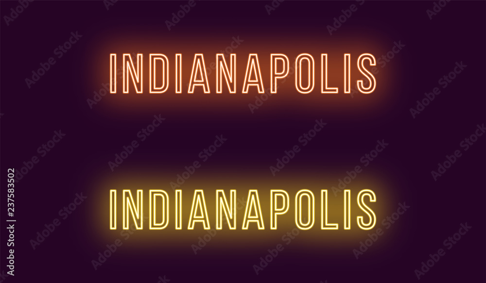 Neon name of Indianapolis city in USA. Vector text Neon name of Indianapolis city in USA. Vector text