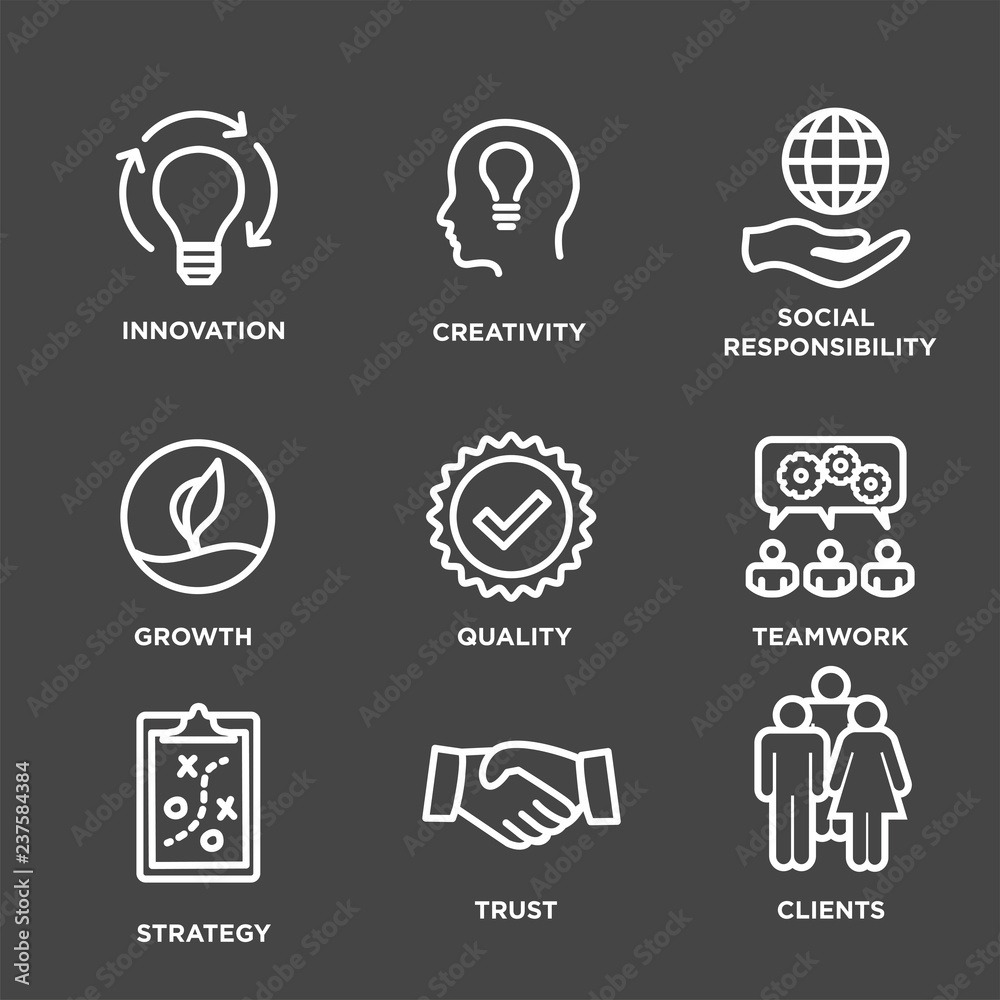 Fototapeta premium Core Values Outline / Line Icon Conveying Integrity - Purpose