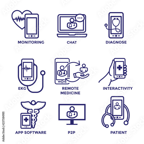 Telemedicine abstract idea with icons illustrating remote health and software
