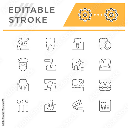 Set of dental related line icons